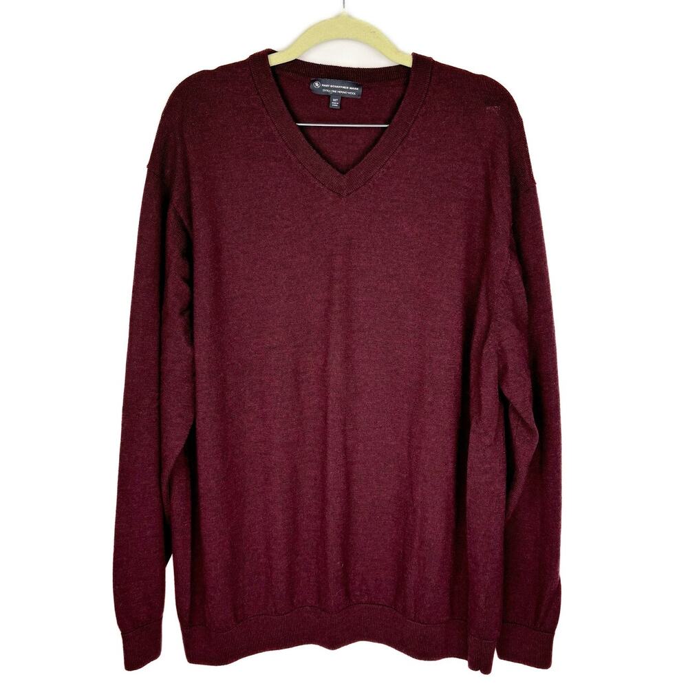 Hart Schaffner Marx Extra Fine Merino Wool Knit V Neck Classic Basic Sweater 3XT